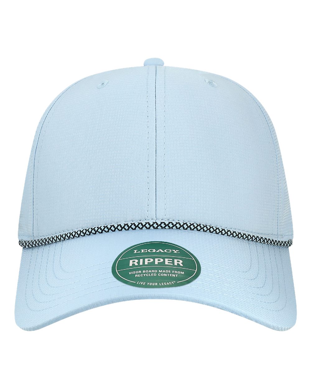 Front View of Light Blue/ Crystal Blue Six-Panel Ripstop Rope Cap - RIPPER