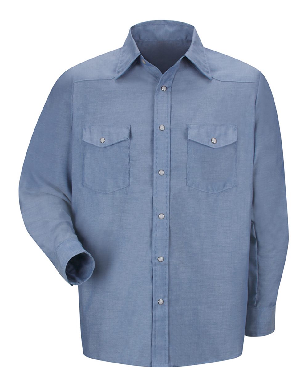 Front View of Light Blue Deluxe Western Style Long Sleeve Shirt - Tall Sizes - SC14T