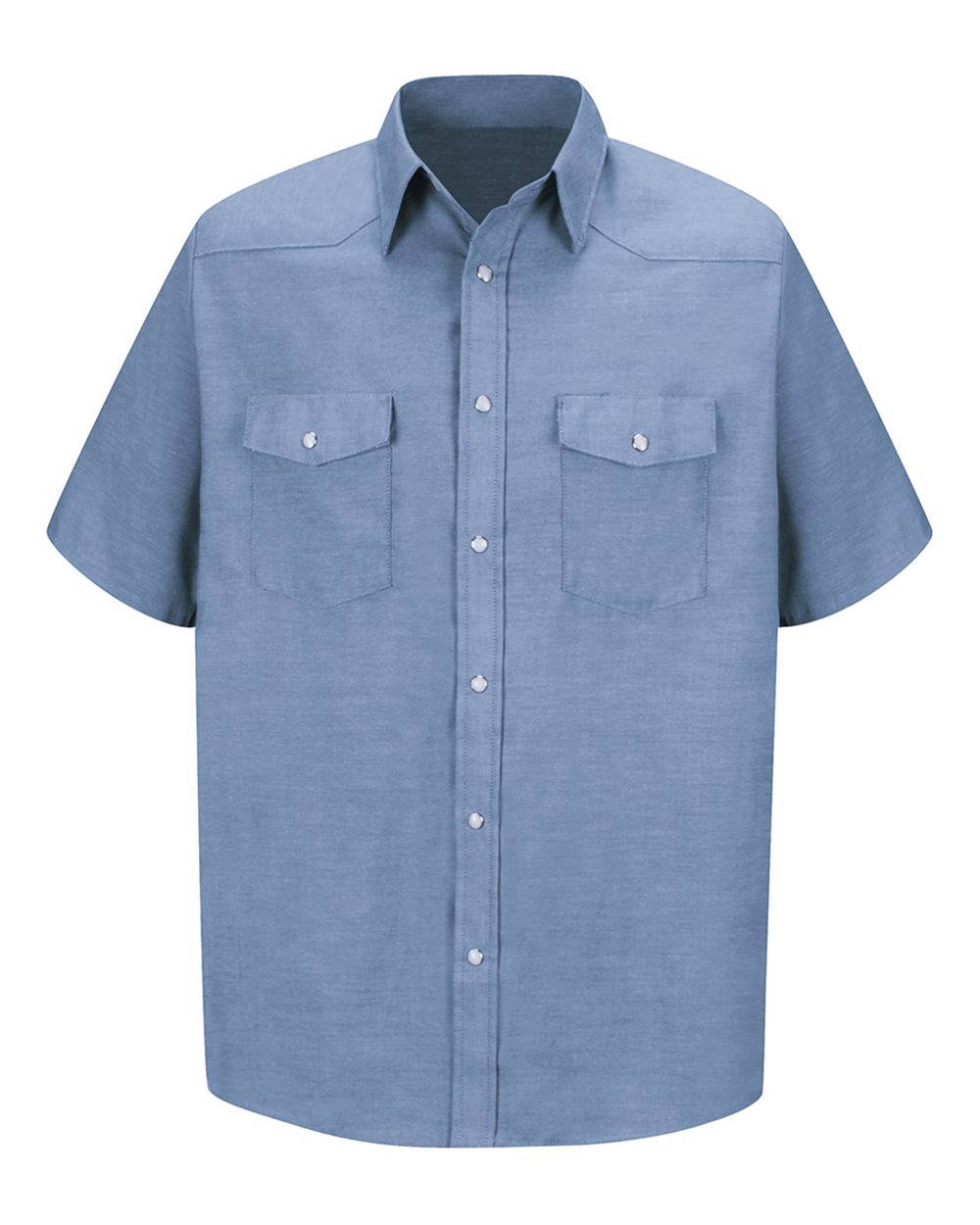Front View of Light Blue Deluxe Western Style Short Sleeve Shirt - Tall Sizes - SC24T