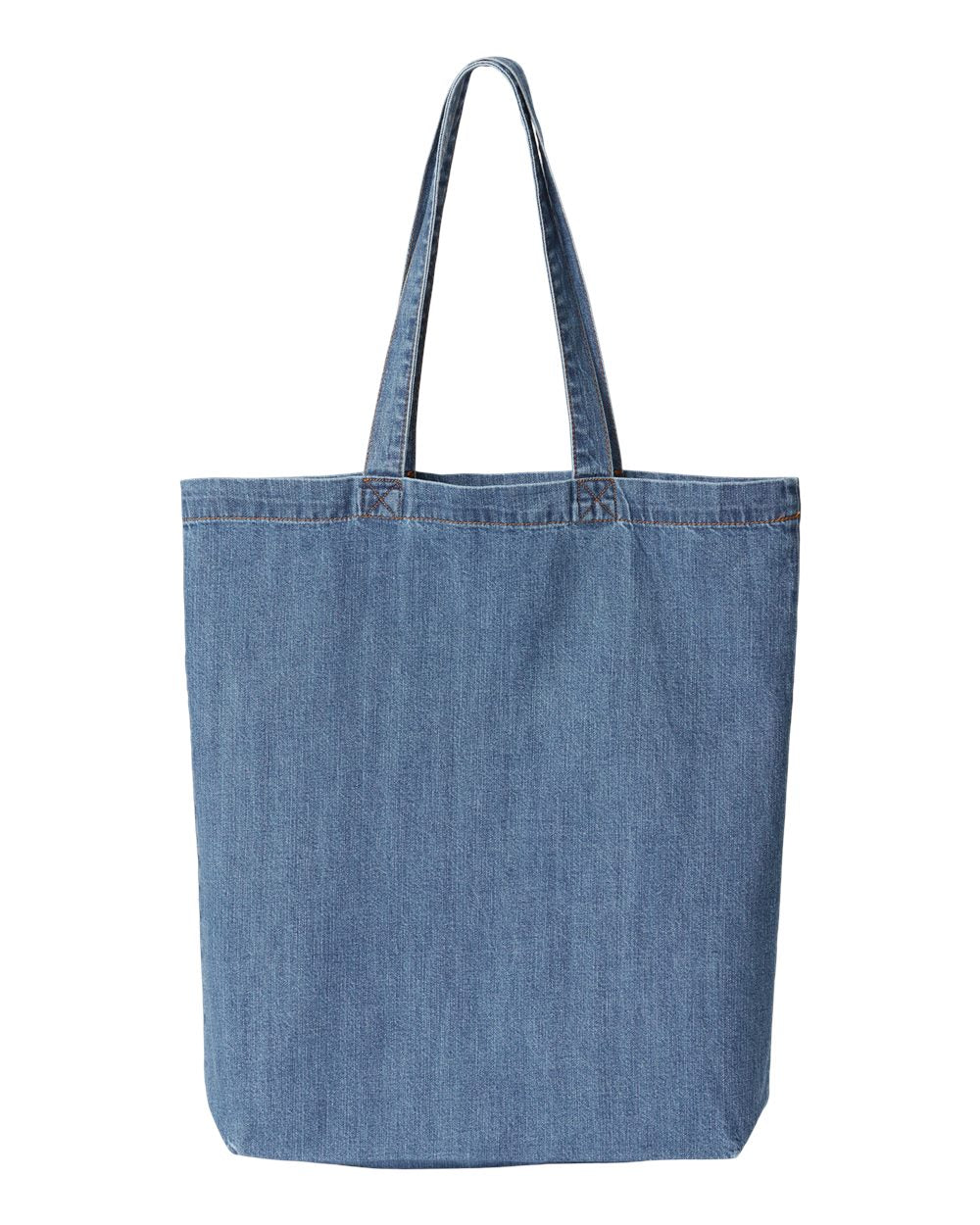 Front View of Light Blue Denim Cotton Denim Gusseted Tote Bag - 7761A