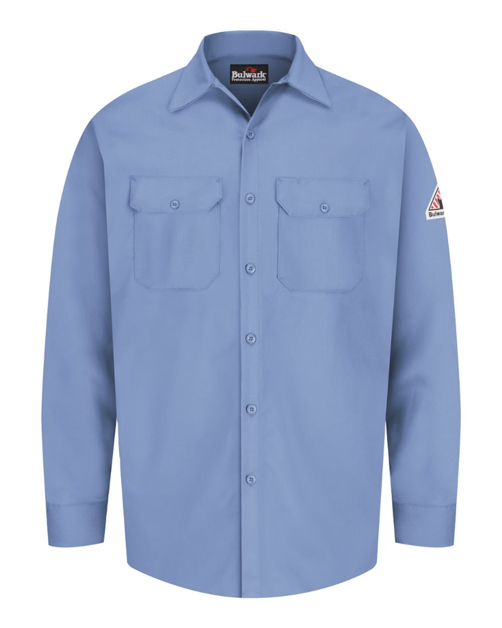 Front View of Light Blue Flame Resistant Excel Work Shirt - SEW2