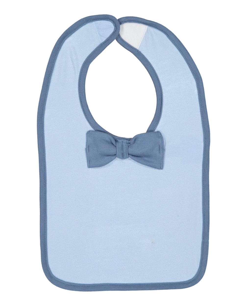 Front View of Light Blue/ Indigo Infant Baby Rib Bow Tie Bib - 1002