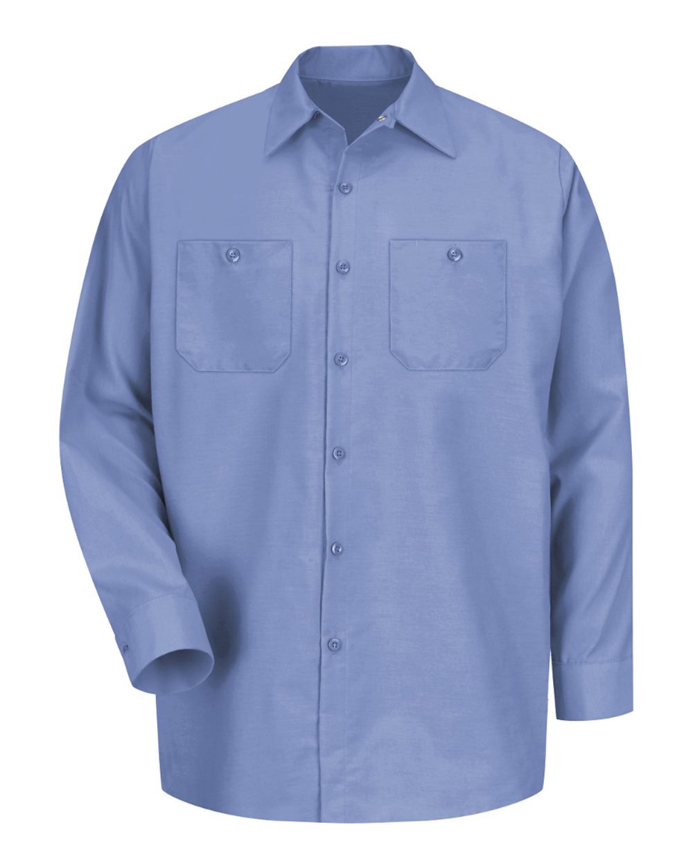 Front View of Light Blue Industrial Long Sleeve Work Shirt - SP14