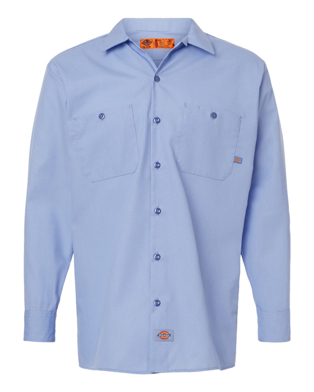 Front View of Light Blue Industrial Long Sleeve Work Shirt - Tall Sizes - L535T