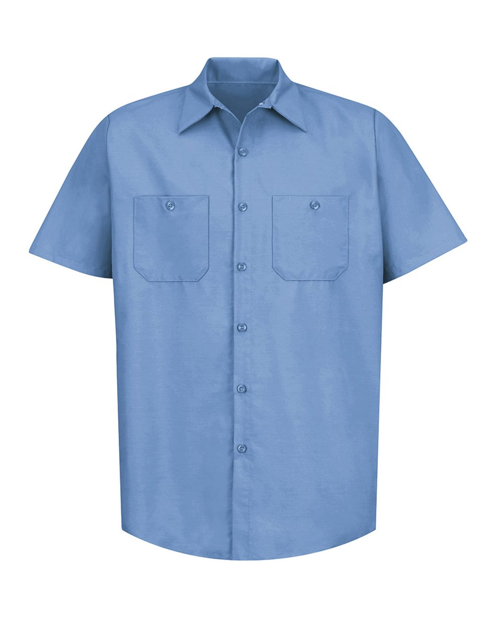 Front View of Light Blue Industrial Short Sleeve Work Shirt - SP24