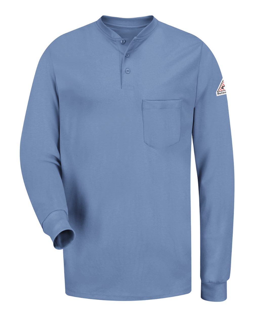 Front View of Light Blue Long Sleeve Tagless Henley Shirt - Tall Sizes - SEL2T
