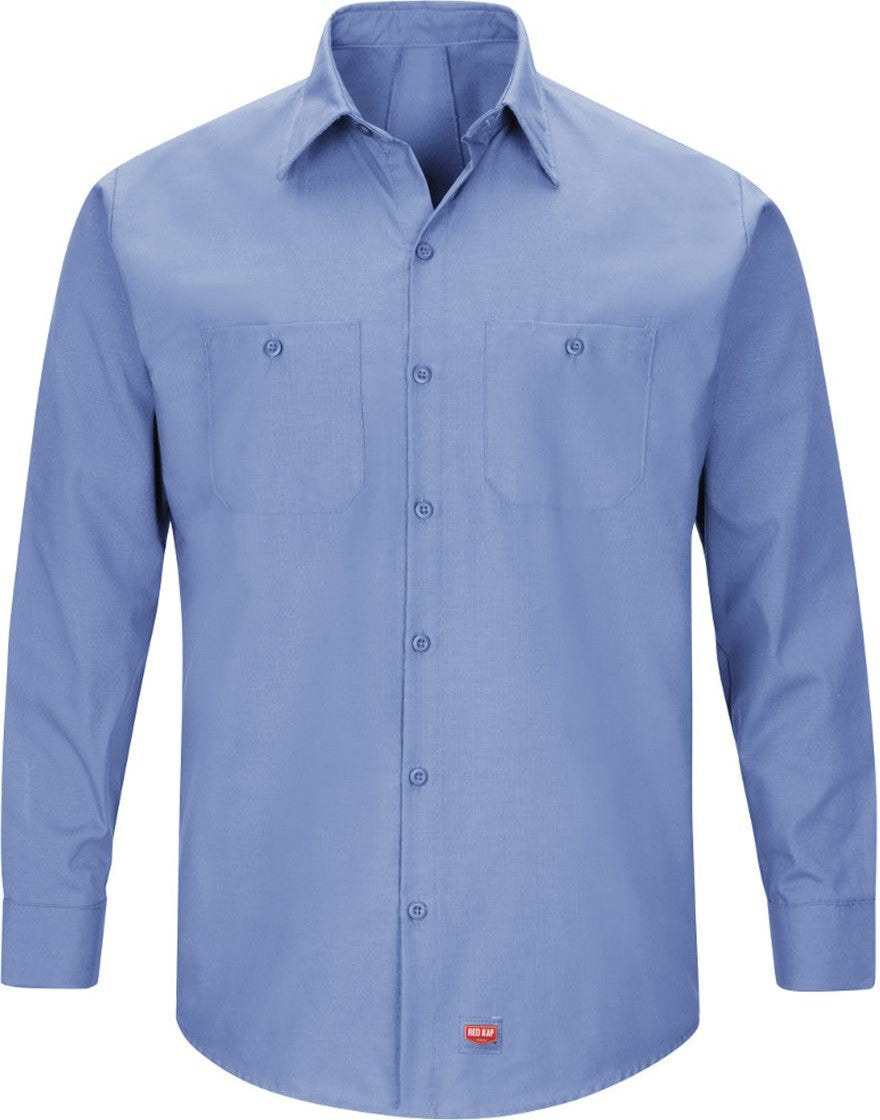 Front View of Light Blue Mimix™ Long Sleeve Work Shirt - SX10