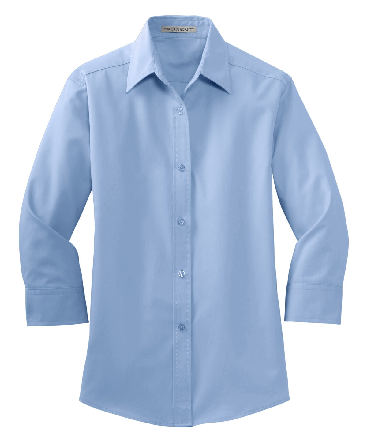 Front View of Light Blue Port Authority Women's 3/4-Sleeve Easy Care Shirt. L612
