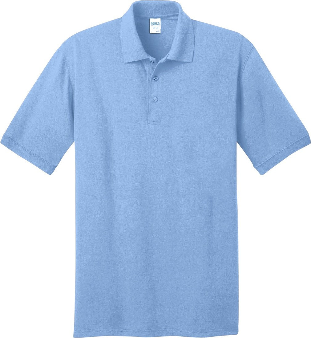 Front View of Light Blue Port & Co Core Blend Jersey Knit Polo. KP55
