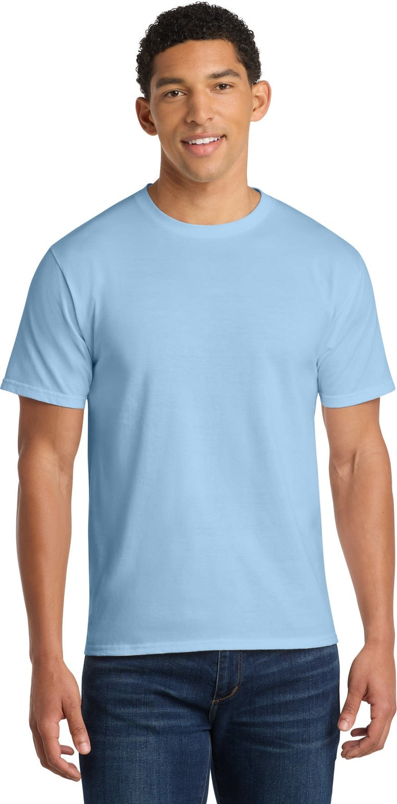 Front View of Light Blue Port & Co Fan Favorite Tee. PC450