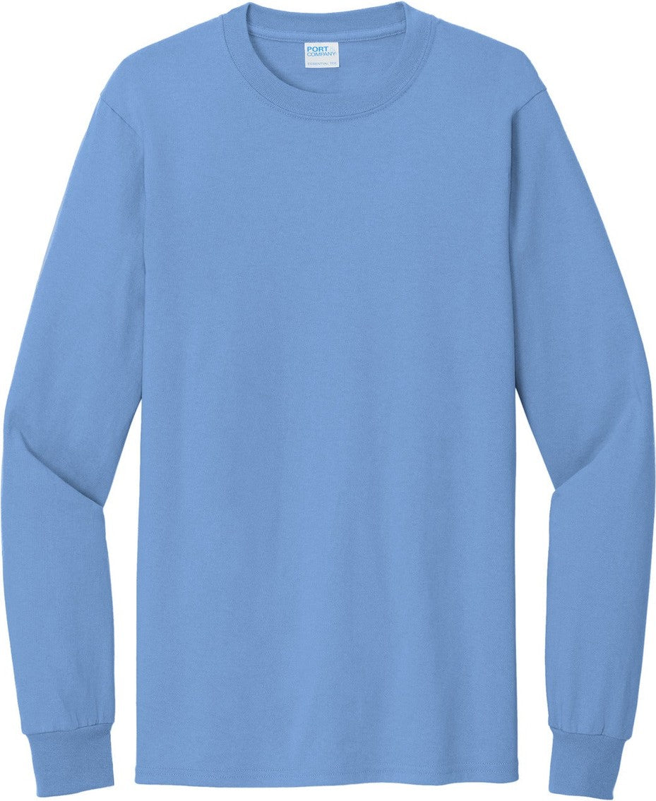 Front View of Light Blue Port & Co Tall Long Sleeve Essential Tee. PC61LST