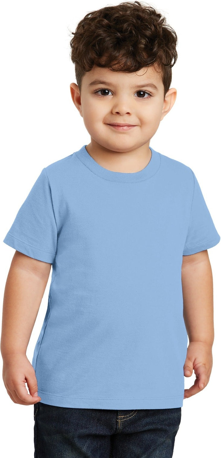 Front View of Light Blue Port & Co Toddler Fan Favorite Tee. PC450TD