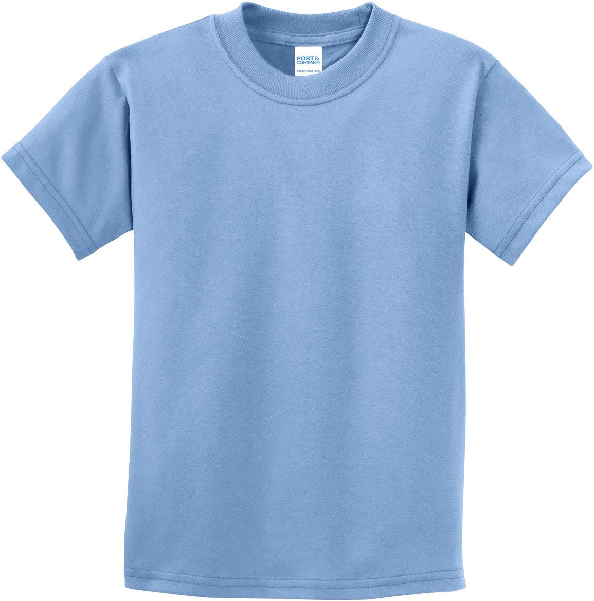 Front View of Light Blue Port & Co Youth Essential Tee. PC61Y