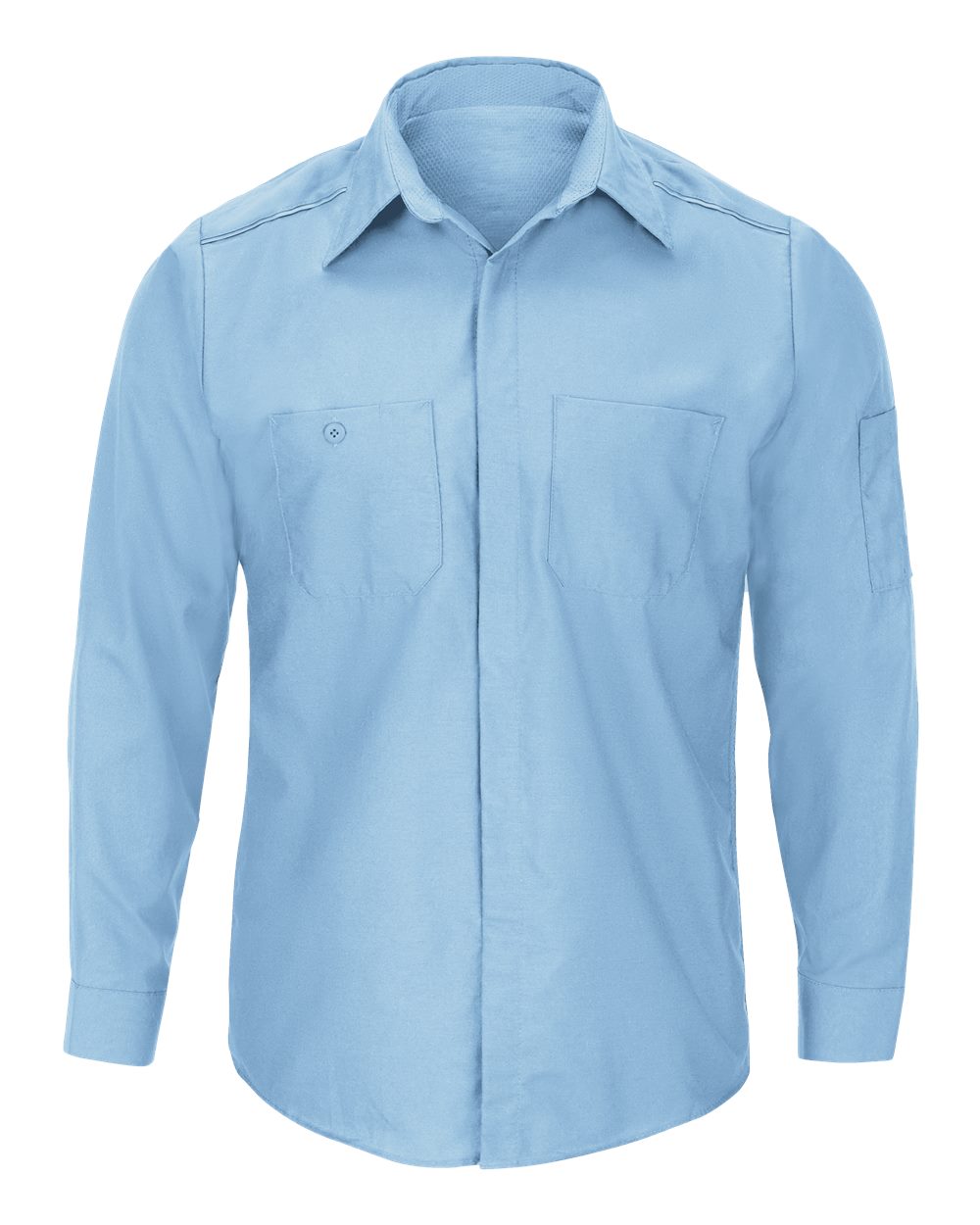 Front View of Light Blue Pro Airflow Long Sleeve Work Shirt - Tall Sizes - SP3AT