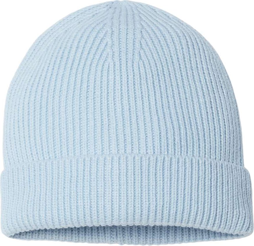 Front View of Light Blue Sustainable Fine Rib Cuffed Beanie - ANDY