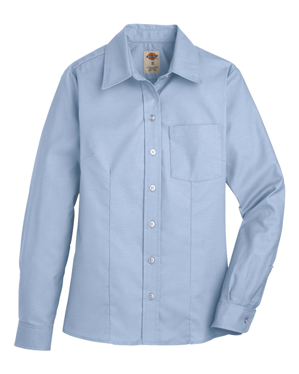 Front View of Light Blue Women's Oxford Long Sleeve Shirt - L254