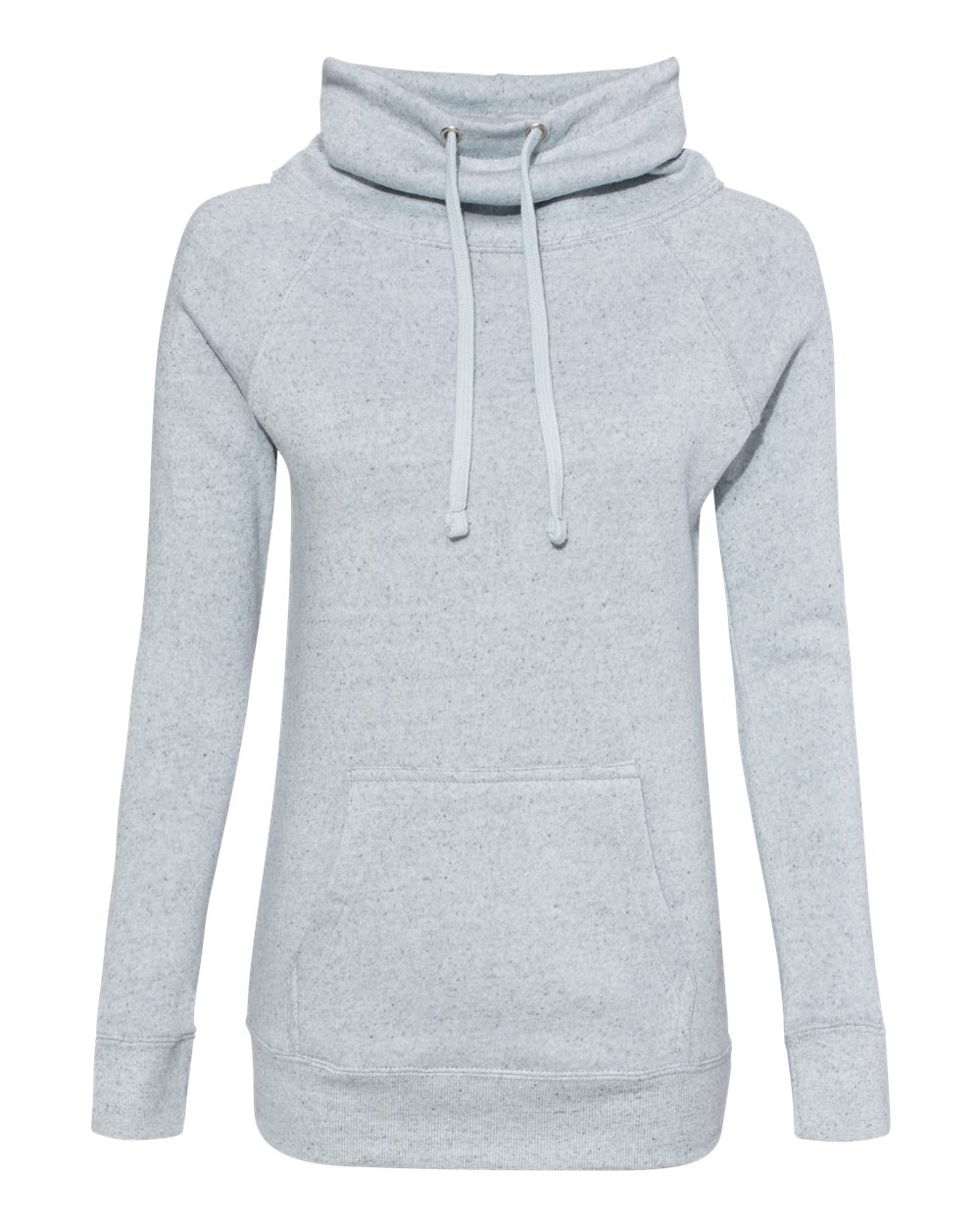 Front View of Light Blue Women’s Space-Dyed Cowl Neck Sweatshirt - W20155 plain