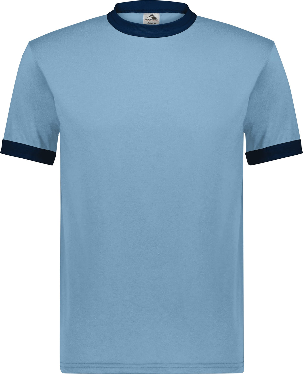 Front View of LIGHT BLUE/NAVY ADULT RINGER T-SHIRT