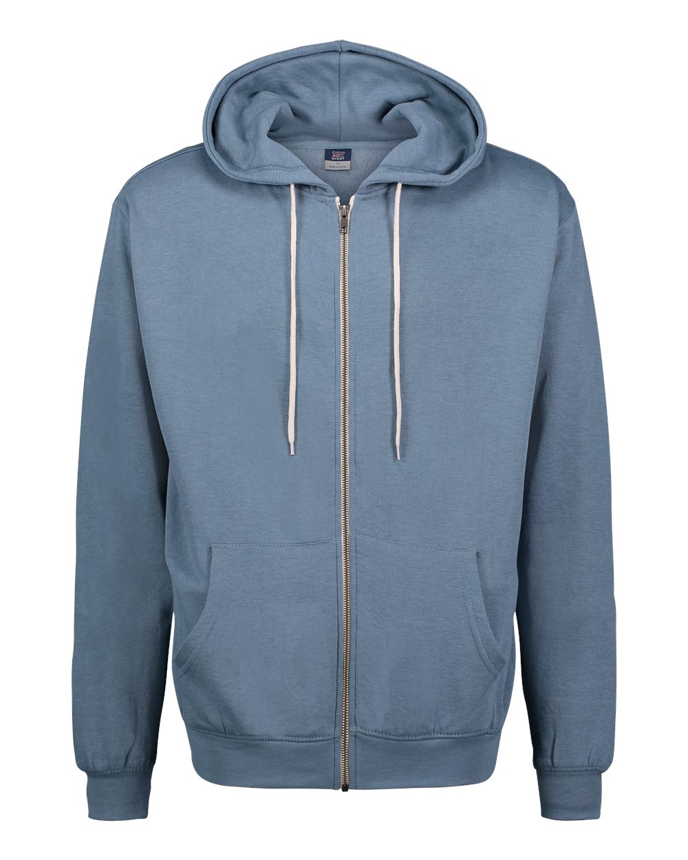 Front View of Light Denim Heather Retro Heather Full-Zip Hooded Sweatshirt - 2349