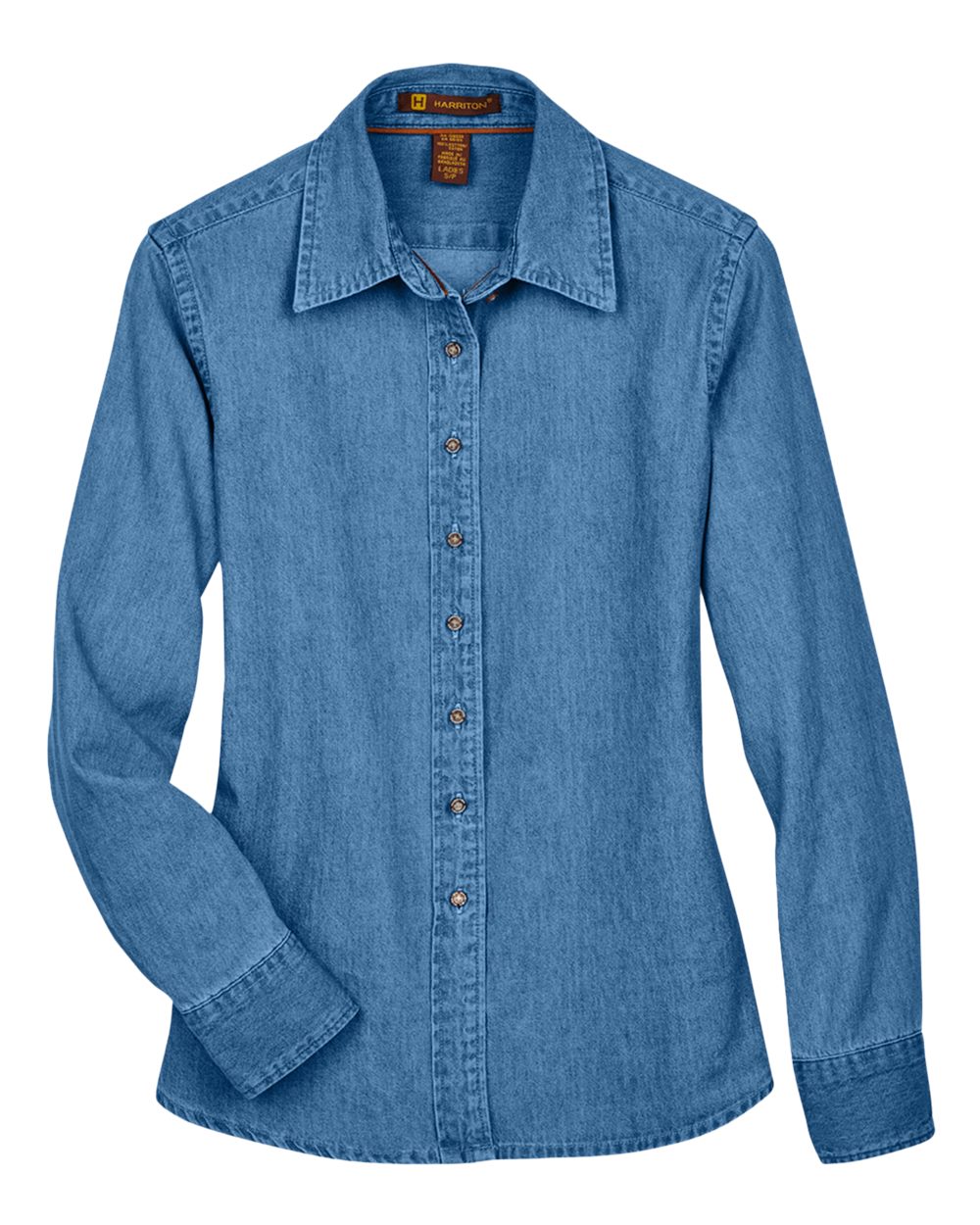 Front View of Light Denim Women's Long Sleeve Denim Shirt - M550W