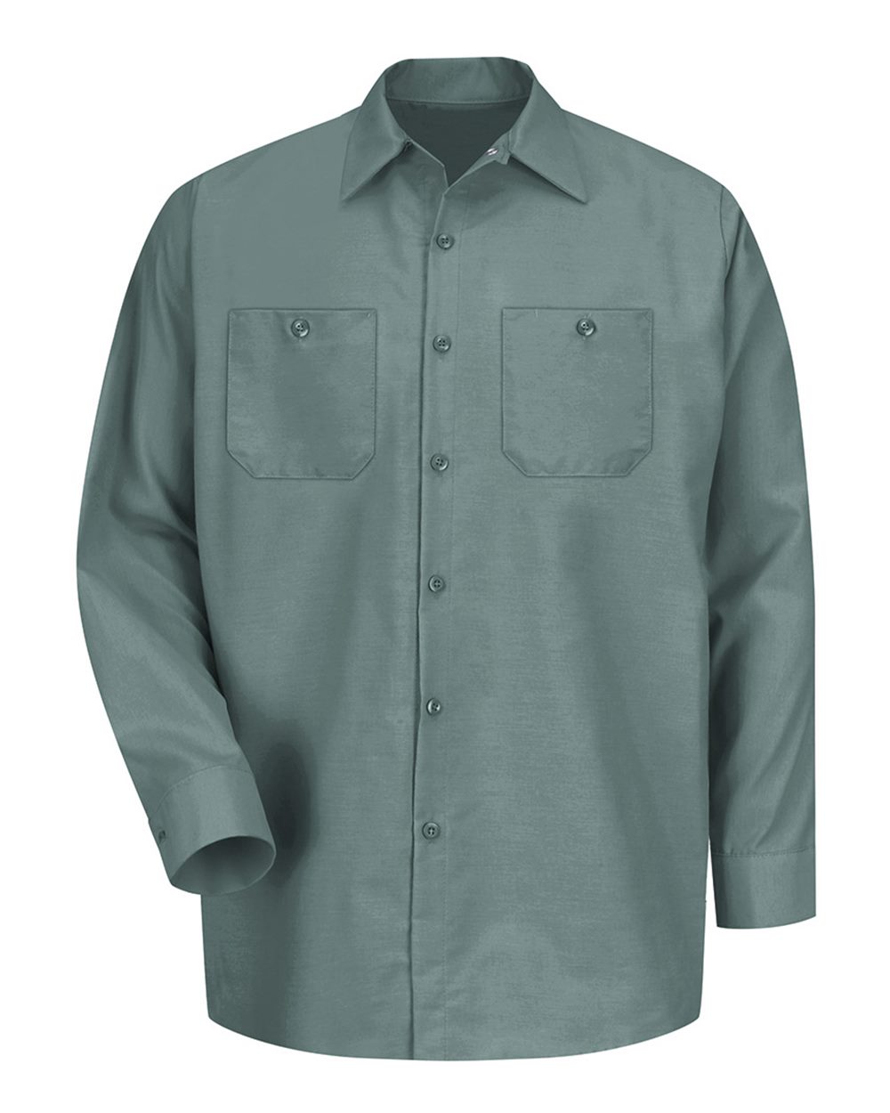 Front View of Light Green Industrial Long Sleeve Work Shirt - SP14
