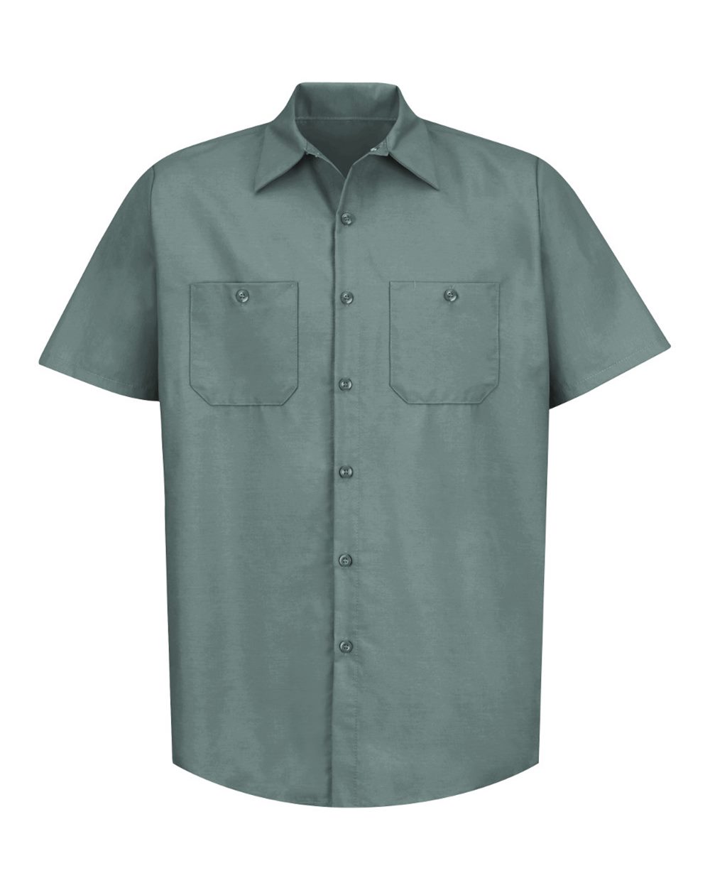 Front View of Light Green Industrial Short Sleeve Work Shirt - SP24