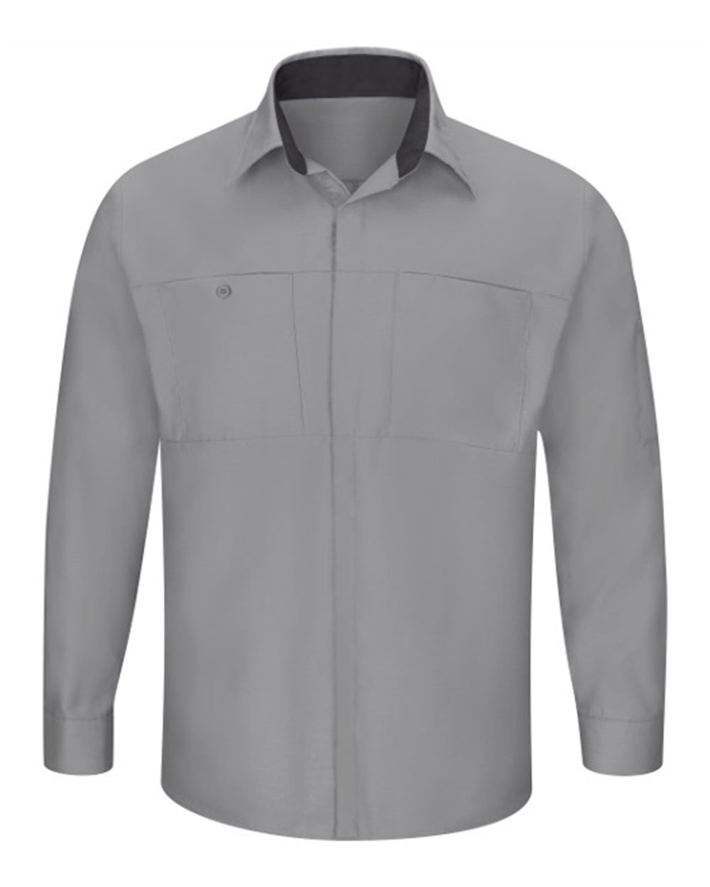 Front View of Light Grey/ Charcoal Performance Plus Long Sleeve Shirt with OilBlok Technology - SY32