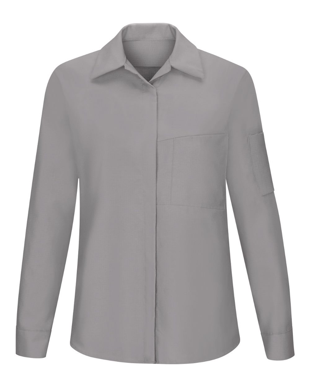 Front View of Light Grey/ Charcoal Women's Performance Plus Long Sleeve Shop Shirt with Oilblok Technology - SY31
