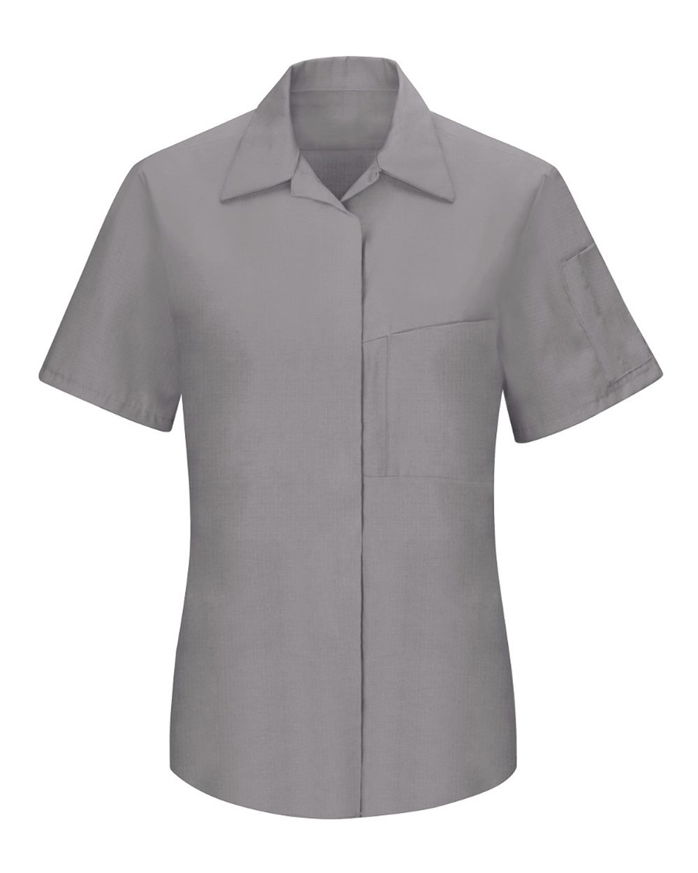 Front View of Light Grey/ Charcoal Women's Performance Plus Short Sleeve Shop Shirt with Oilblok Technology - SY41