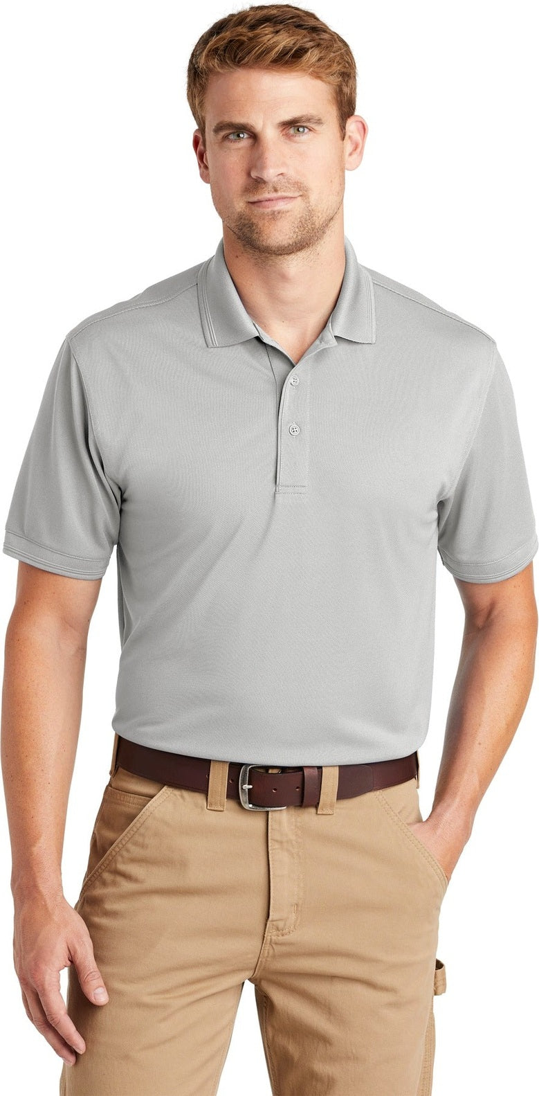 Front View of Light Grey CornerStone Industrial Snag-Proof Pique Polo. CS4020