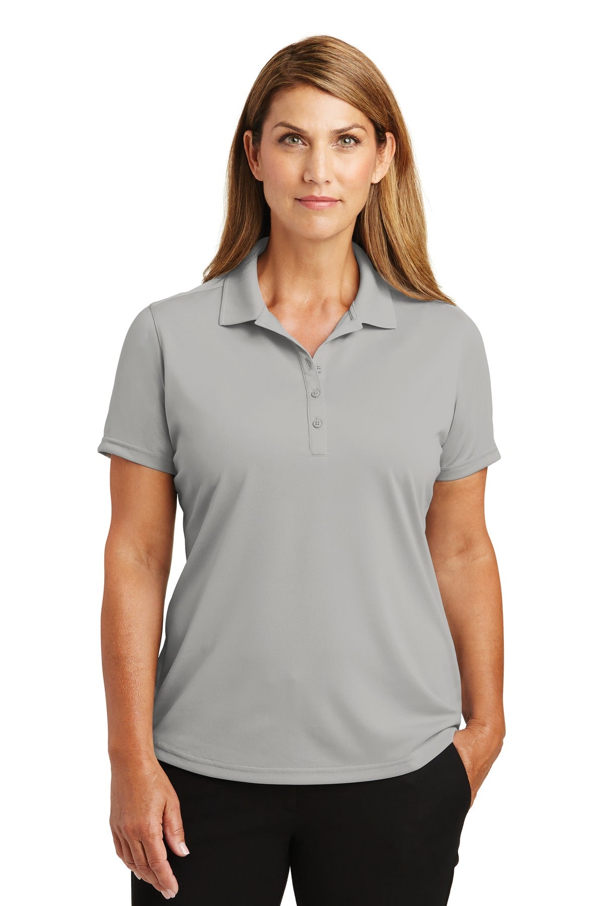 Front View of Light Grey CornerStone Women's Select Lightweight Snag-Proof Polo. CS419