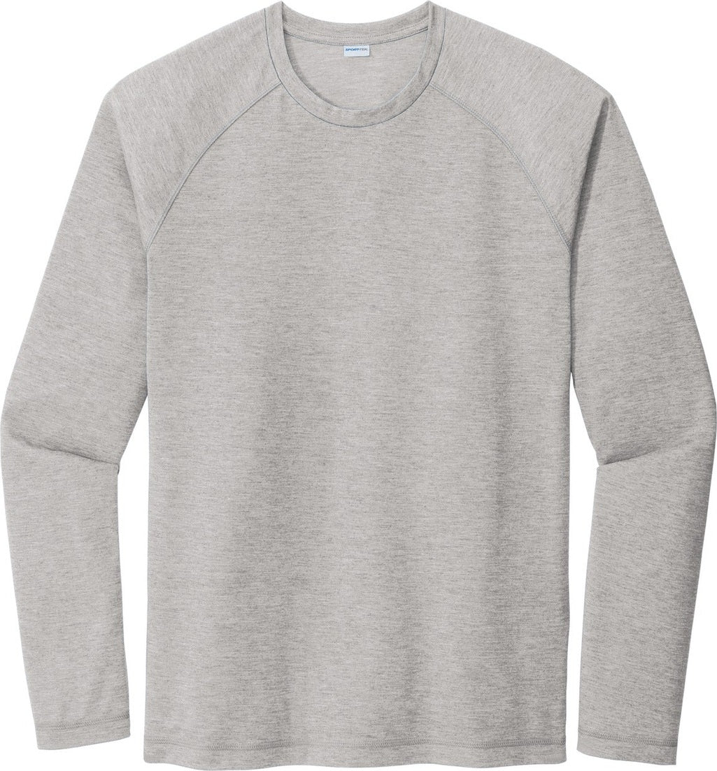 Front View of Light Grey Hth Sport-Tek PosiCharge Long Sleeve Tri-Blend Wicking Raglan Tee ST400LS