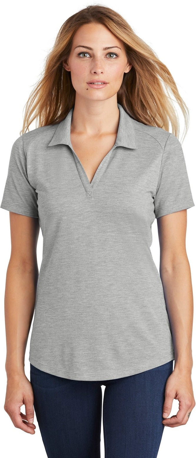 Front View of Light Grey Hth Sport-Tek Women's PosiCharge Tri-Blend Wicking Polo. LST405