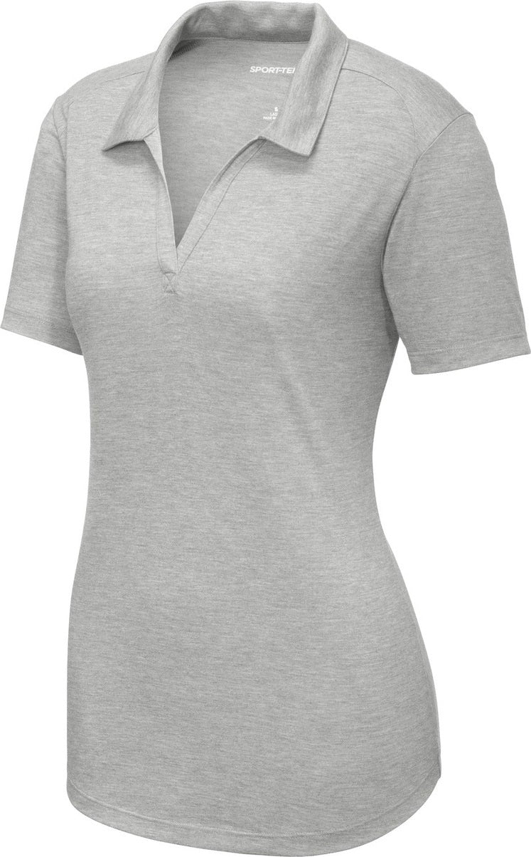 Front View of Light Grey Hth Sport-Tek Women's PosiCharge Tri-Blend Wicking Polo. LST405