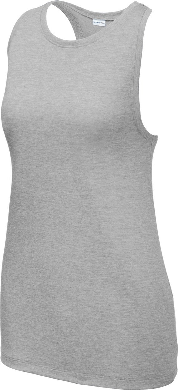 Front View of Light Grey Hth Sport-Tek Women's PosiCharge Tri-Blend Wicking Tank. LST402