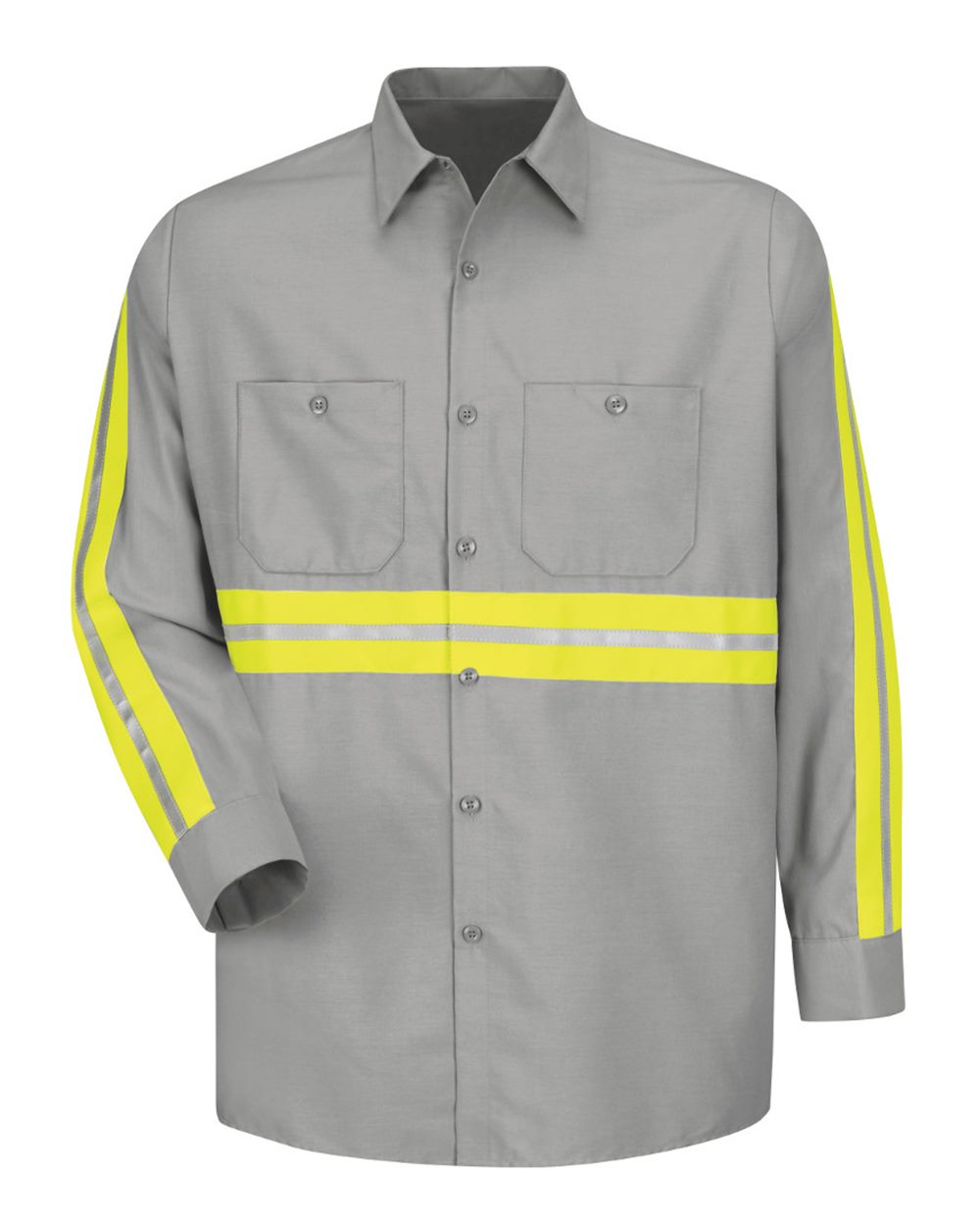 Front View of Light Grey Industrial Enhanced-Visibility Long Sleeve Work Shirt - SP14E