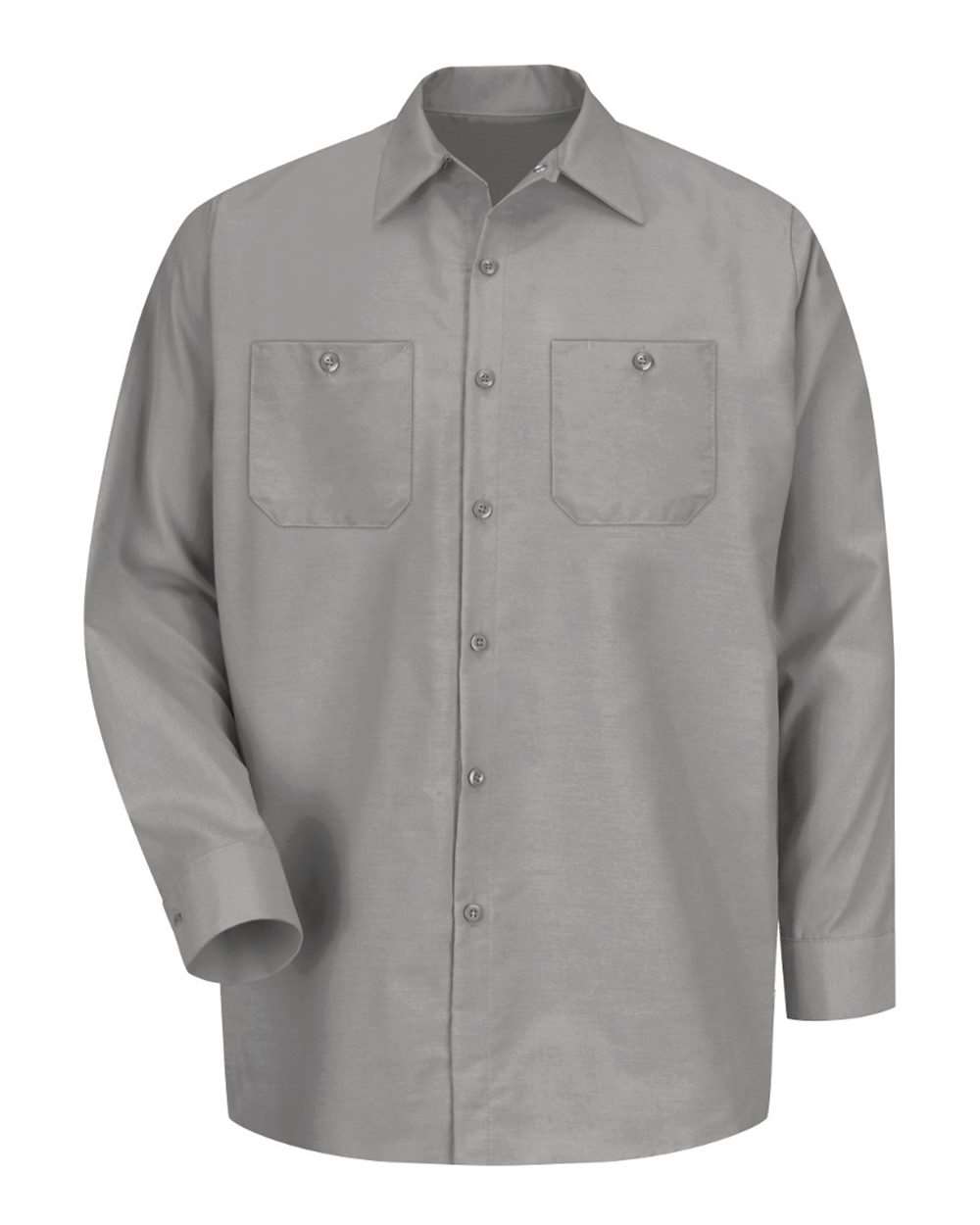 Front View of Light Grey Industrial Long Sleeve Work Shirt - Tall Sizes - SP14T