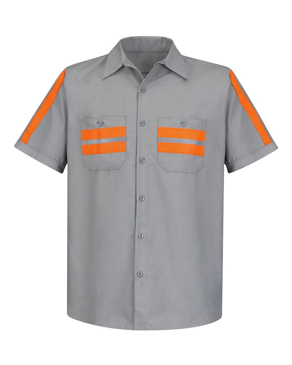 Front View of Light Grey/ Orange Trim Enhanced Visibility Industrial Work Shirt - Tall Sizes - SP24ET