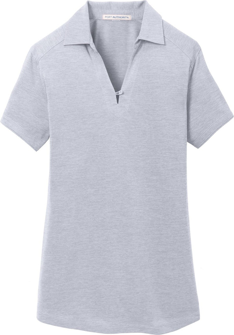 Front View of Light Grey Port Authority Women's Digi Heather Performance Polo. L574