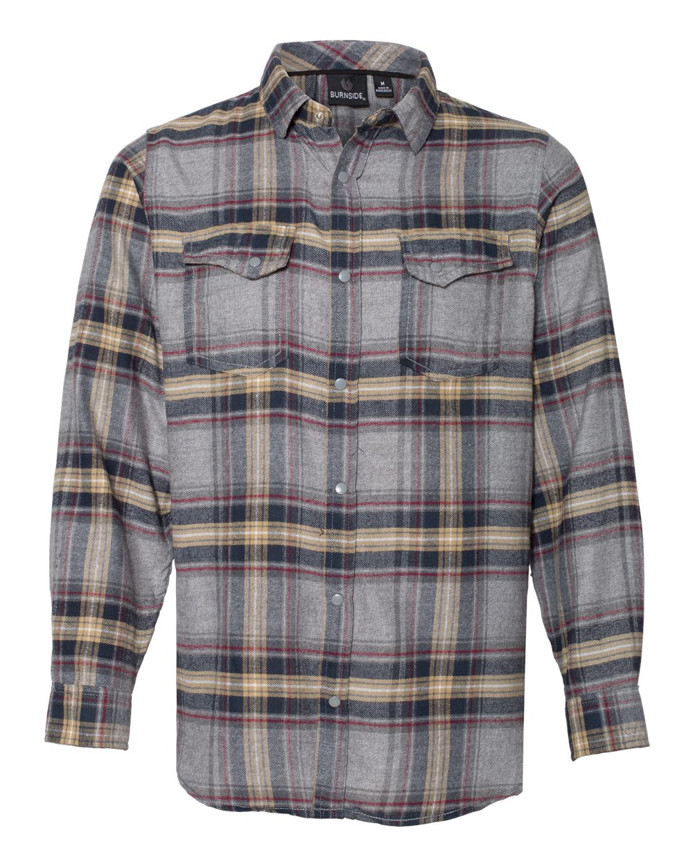 Front View of Light Grey Snap Front Plaid Flannel Shirt - 8219