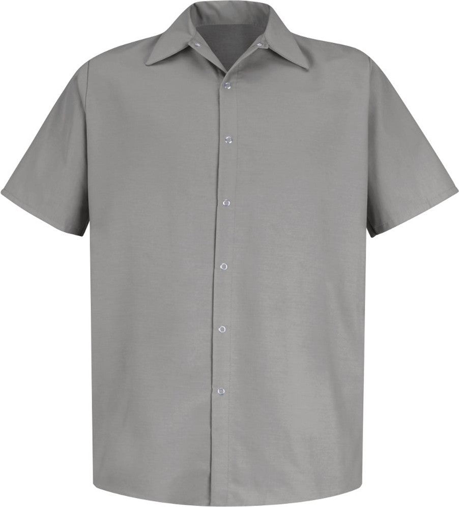 Front View of Light Grey Specialized Short Sleeve Pocketless Work Shirt - SP26