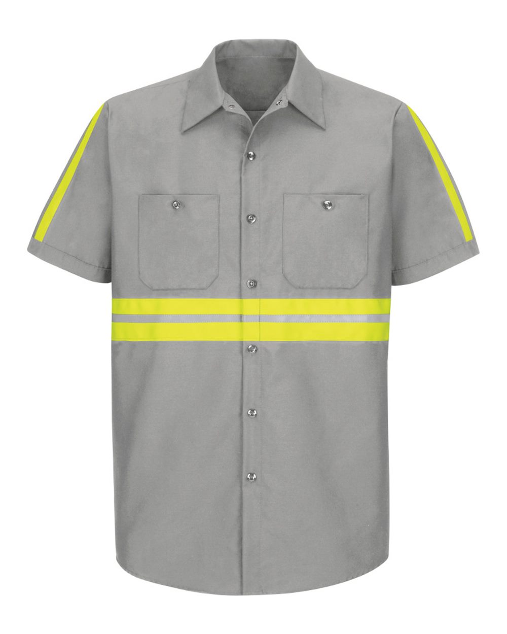 Front View of Light Grey/ Yellow Trim Enhanced Visibility Industrial Work Shirt - SP24E