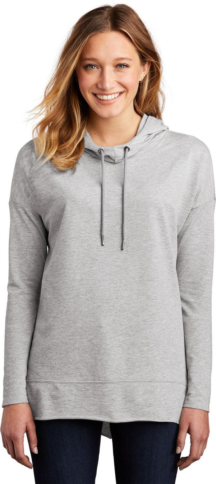 Front View of Light Hthr Gry District Women's Featherweight French Terry Hoodie DT671