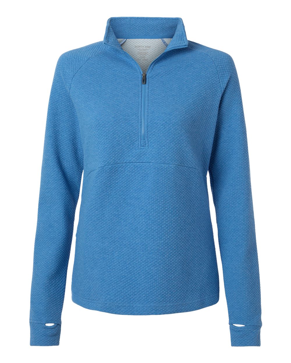 Front View of Light Nautical Blue Heather Women&#39;s Spirit Textured Quarter-Zip Pullover - NE725W