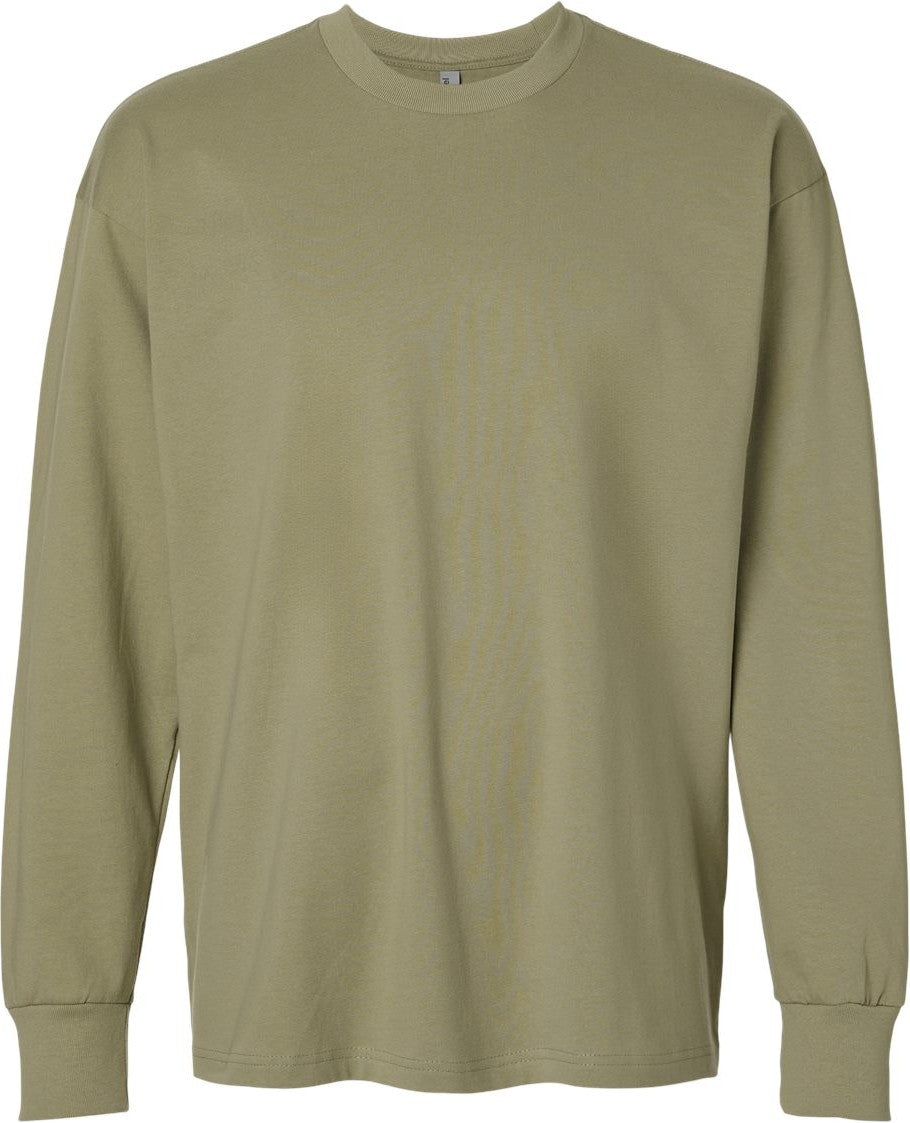 Front View of Light Olive Heavyweight Long Sleeve T-Shirt - 7211
