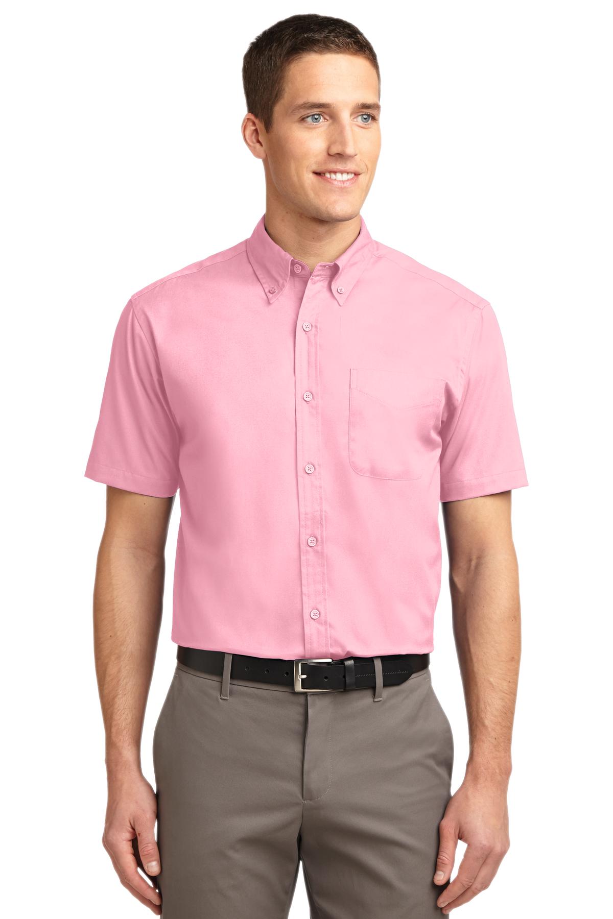 Front View of Light Pink Port Authority Short Sleeve Easy Care Shirt. S508