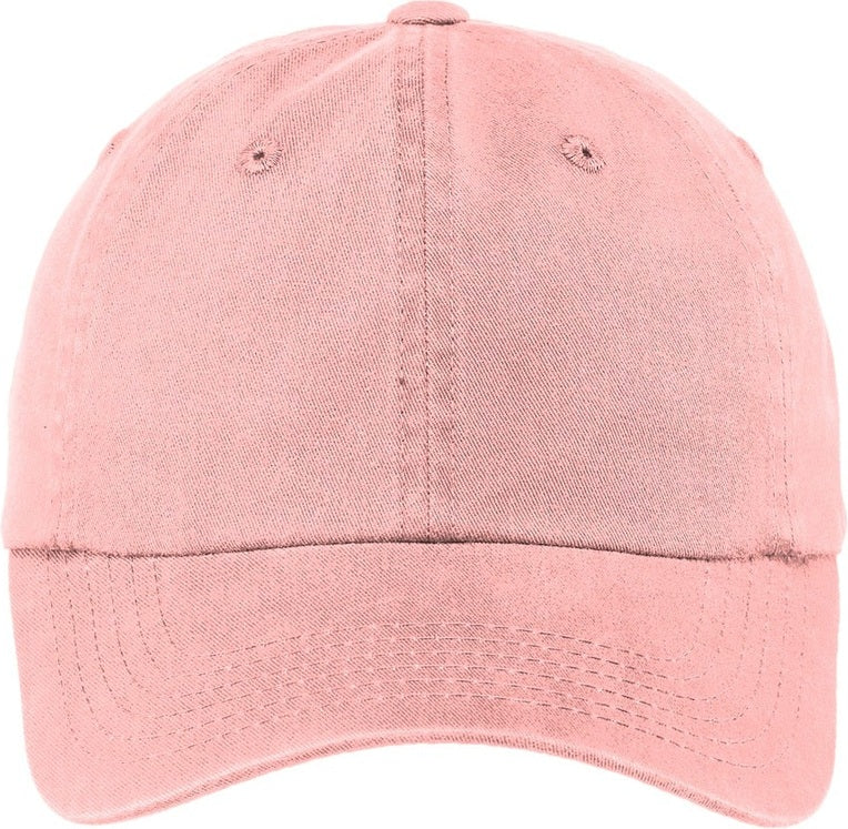 Front View of Light Pink Port Authority Women's Garment-Washed Cap. LPWU