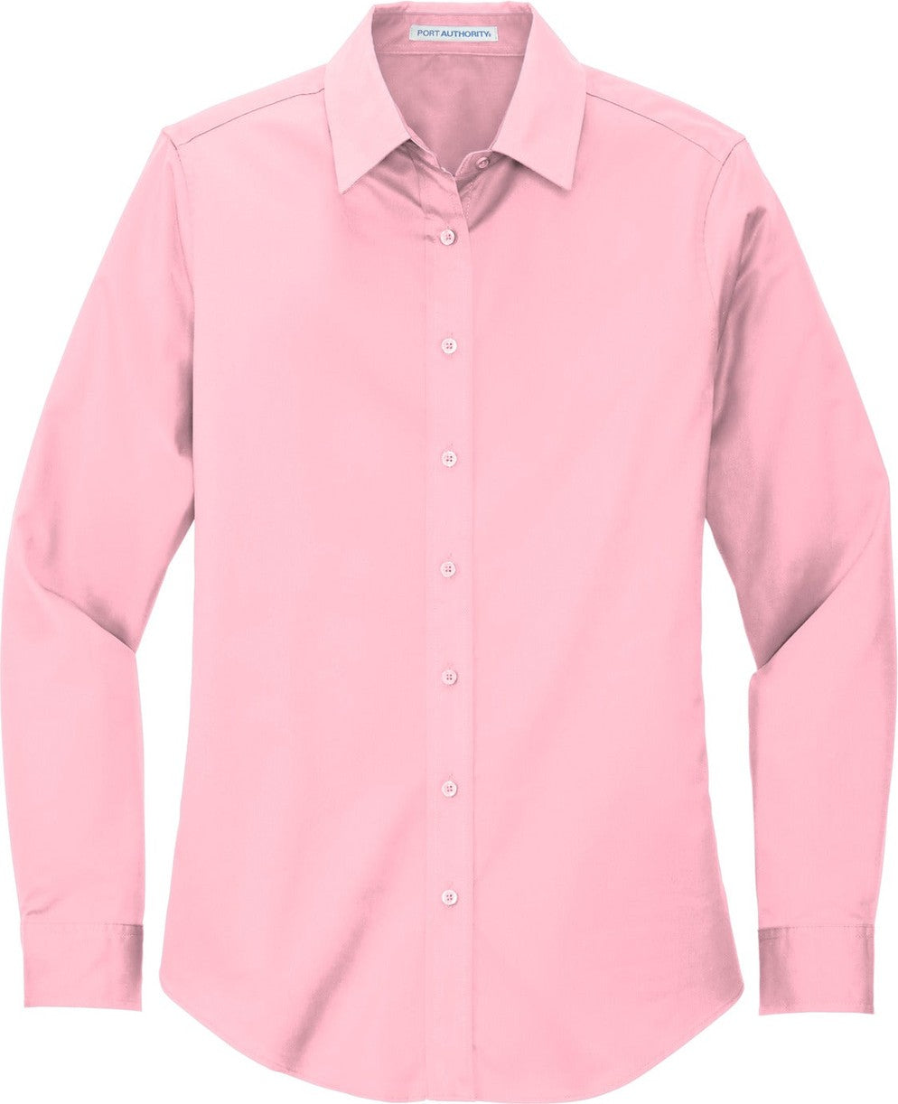 Front View of Light Pink Port Authority Women's Long Sleeve Easy Care Shirt. L608