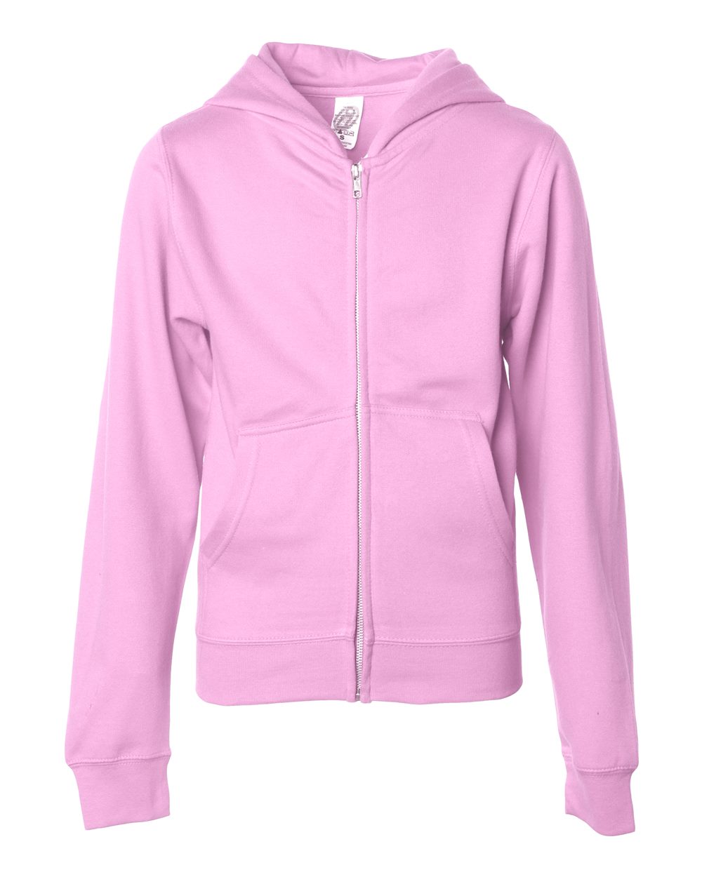 Front View of Light Pink Youth Midweight Full-Zip Hooded Sweatshirt - SS4001YZ