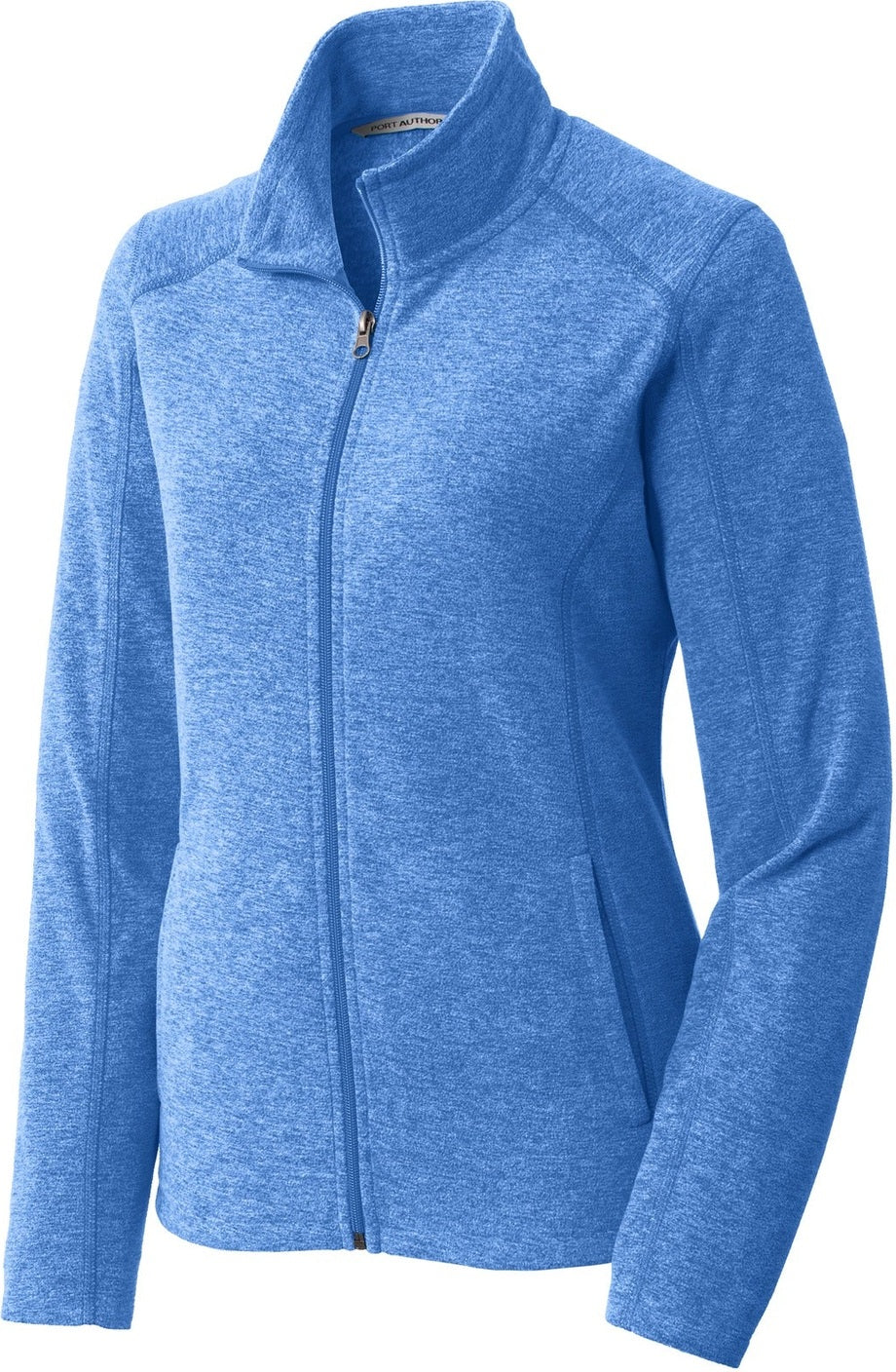 Front View of Light Royal He Port Authority Women's Heather Microfleece Full-Zip Jacket. L235